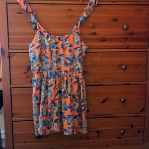 Free People Orange and Blue Floral Dress